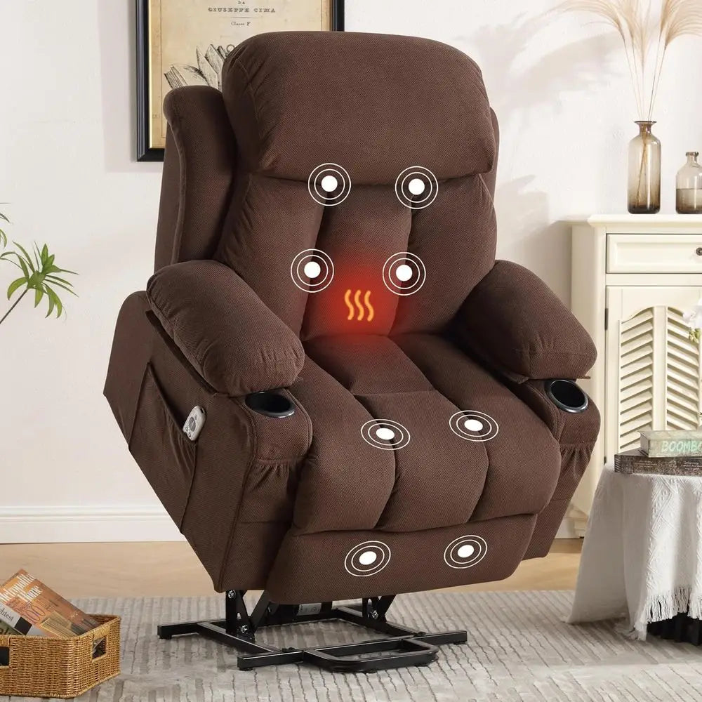 Power Lit Recliner Chair or Elderly with Vibration Massage and Lumbar Heating Electric Oversized Single Soa with Cup Holder and