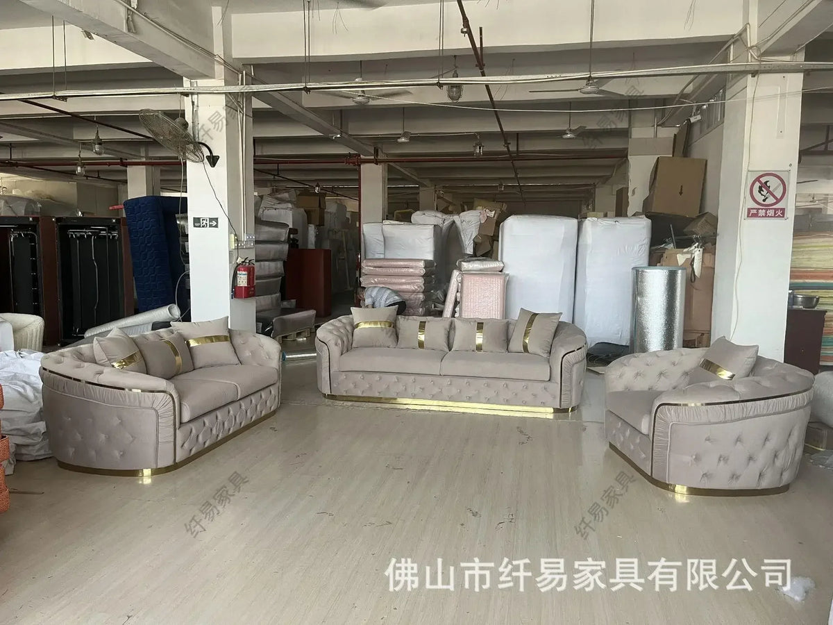 fabric buckle sofa European light luxury velvet simple straight sofa