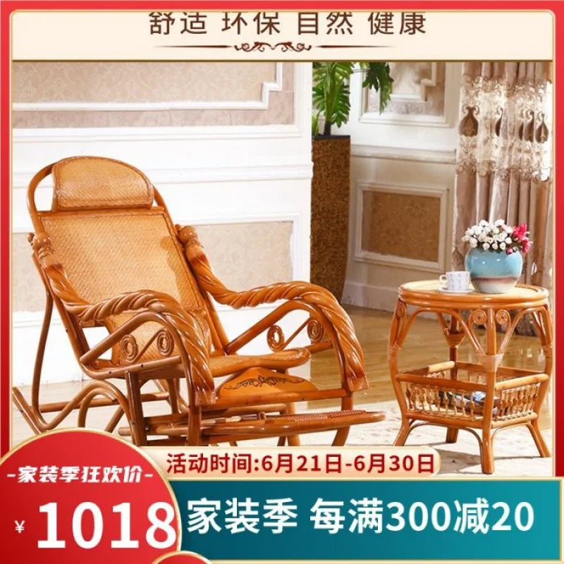 Rocking recliner adult rattan rocking chair elderly rocking chair balcony living room real natural rattan