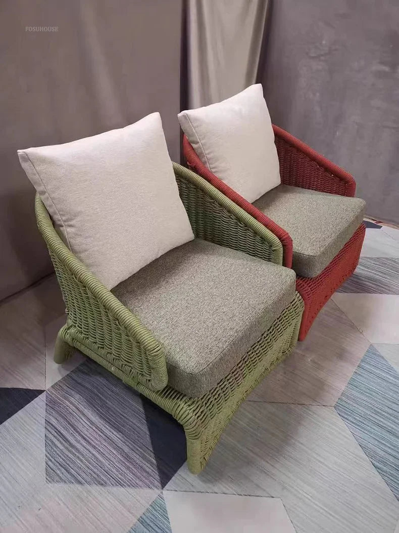 Nordic Rattan Garden Sofas for Model Light Luxury Household Outdoor Furniture for Garden House Backrest Soft Bag Leisure Sofa
