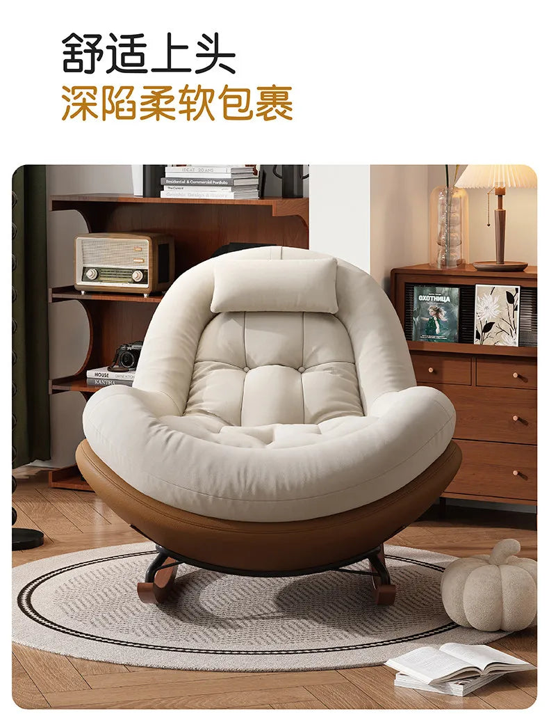 Cozy Button Tufted Rocking Leisure Chair, Curved Wrap-around Chenille Padded Single Recliner Sofa Chair With Wooden Rocking