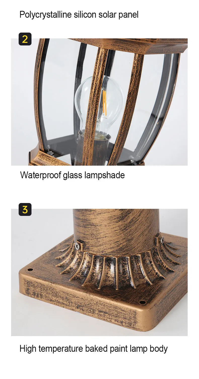 Waterproof Gold Garden Landscape Column Light Outdoor Door Post Porch Light with Glass for Villa Decor