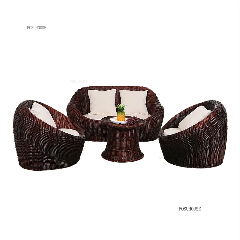 Modern Rattan Lazy Garden Sofa Chair Set Outdoor Patio Balcony Terrace Furniture Wicker Tatami Leisure Coffee Table Indoor