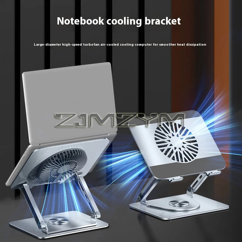 Desktop Laptop Stand 360° Rotatable Metal Tablet Cooling Stand with Folding Fan Radiator Support Lift Anti-skid