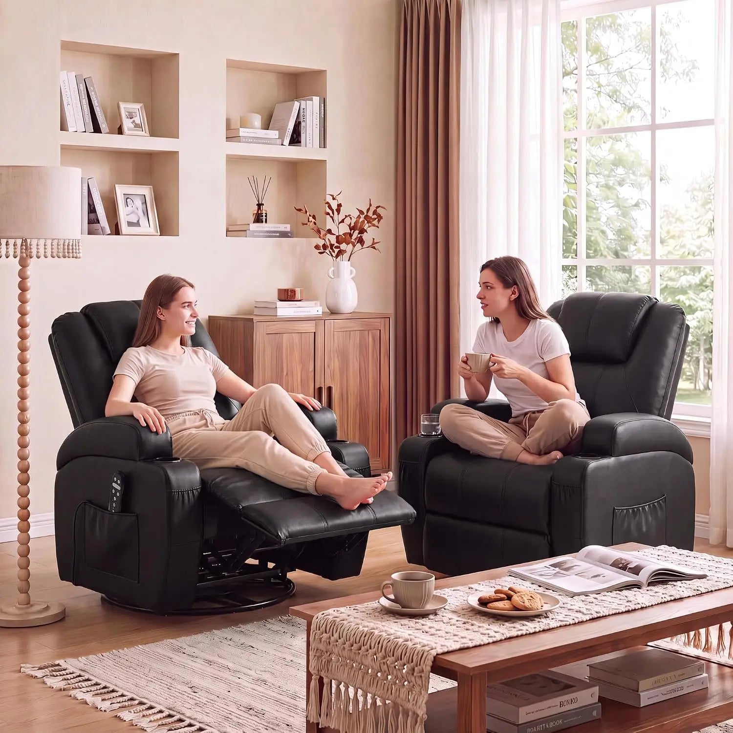 Recliner Chair, 360° Swivel Rocker Chair for Adults, Rocking Recliner Chair with Massage, Comfy Single Sofa with Side, Custom