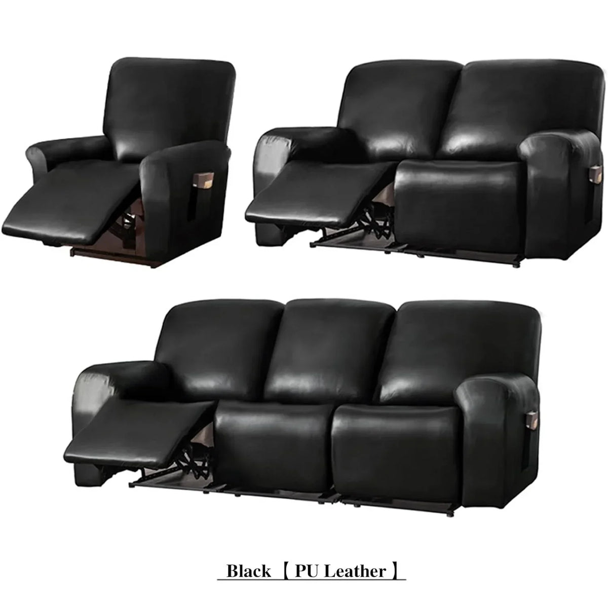 1/2/3 Seat Waterproof Recliner Sofa Cover PU Leather Armchair Cover Solid Color Elastic Relax Single Sofa Slipcovers Home Hotel