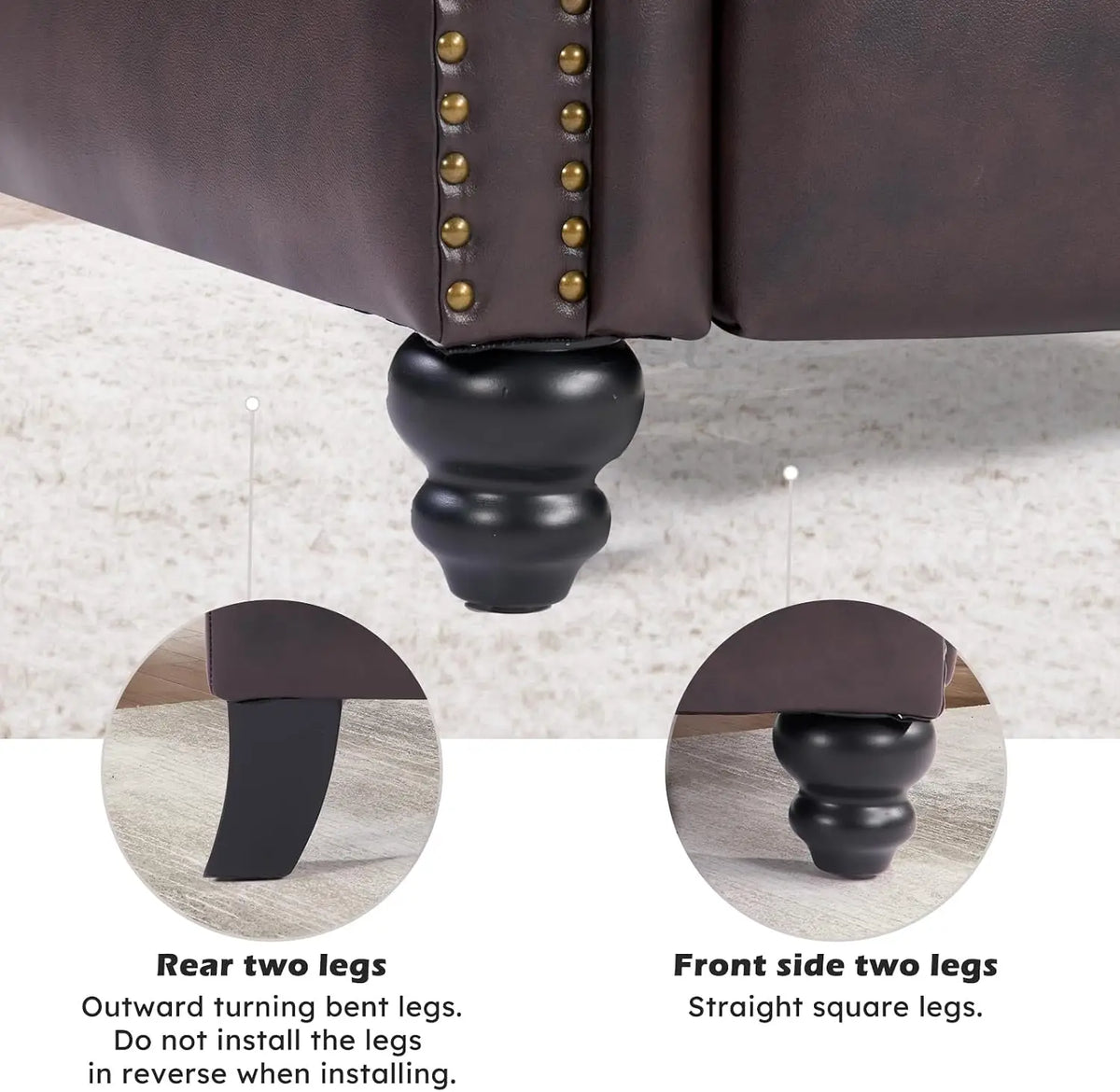Push Back Recliner Chair PU Leather Lounge Armchair Home Theater Seating with Lumbar Support Overstuffed Foam Solid Wood Legs, S