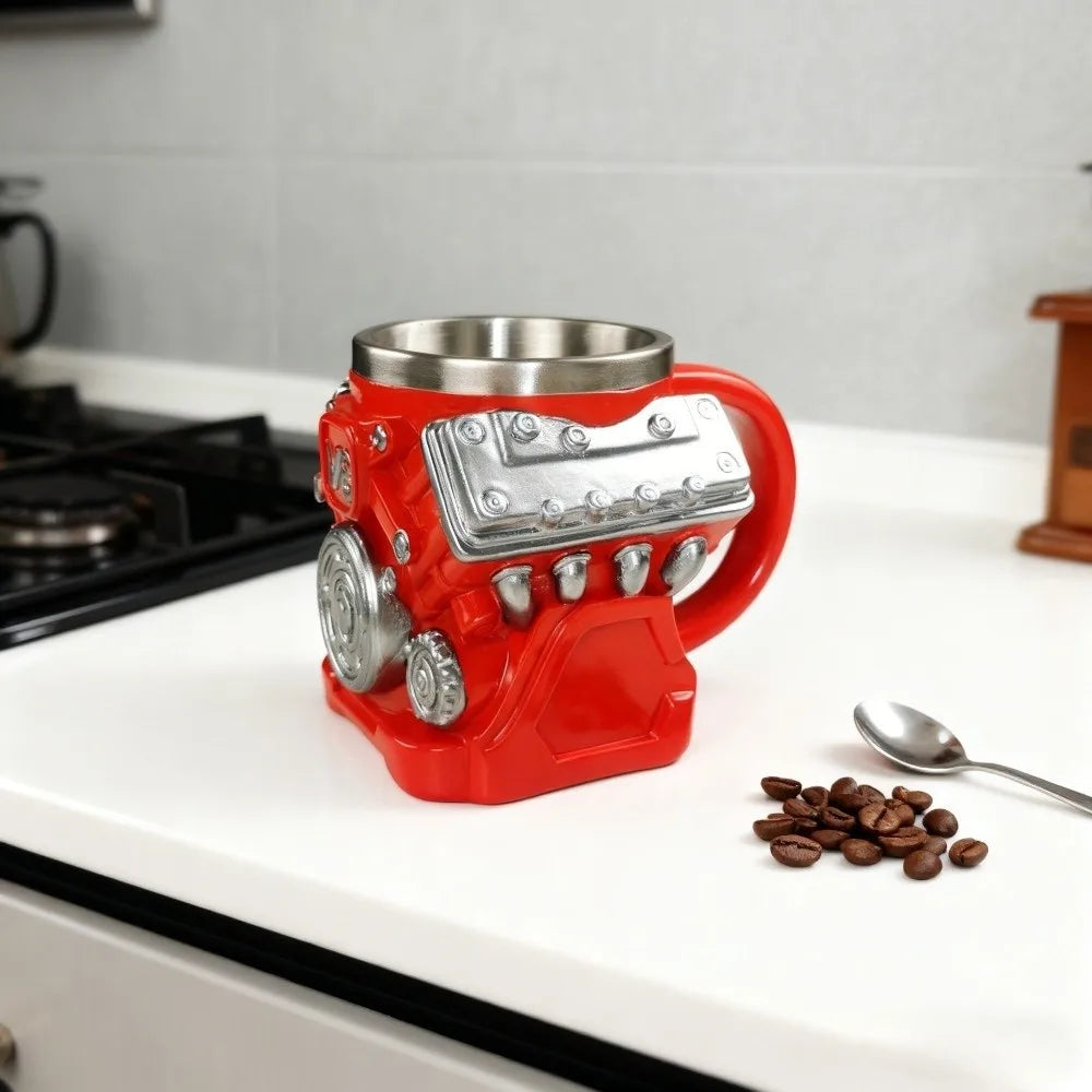 Funny Retro Engine Coffee Cup Double Wall Insulation V6/V8/V12 Drinking Cup Resin 3D Tea Mugs Gifts