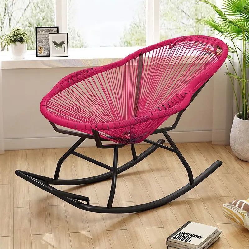 Outdoor courtyard rainbow rocking chair household balcony rattan chair casual nap rocking recliner bold thickened rattan art bed