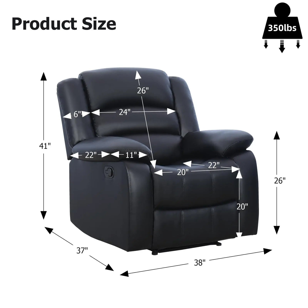 (Local US Inventory)Manual Recliner Chair Faux Leather Recliner with Overstuffed Arms and Back Classic Single a for Living Room