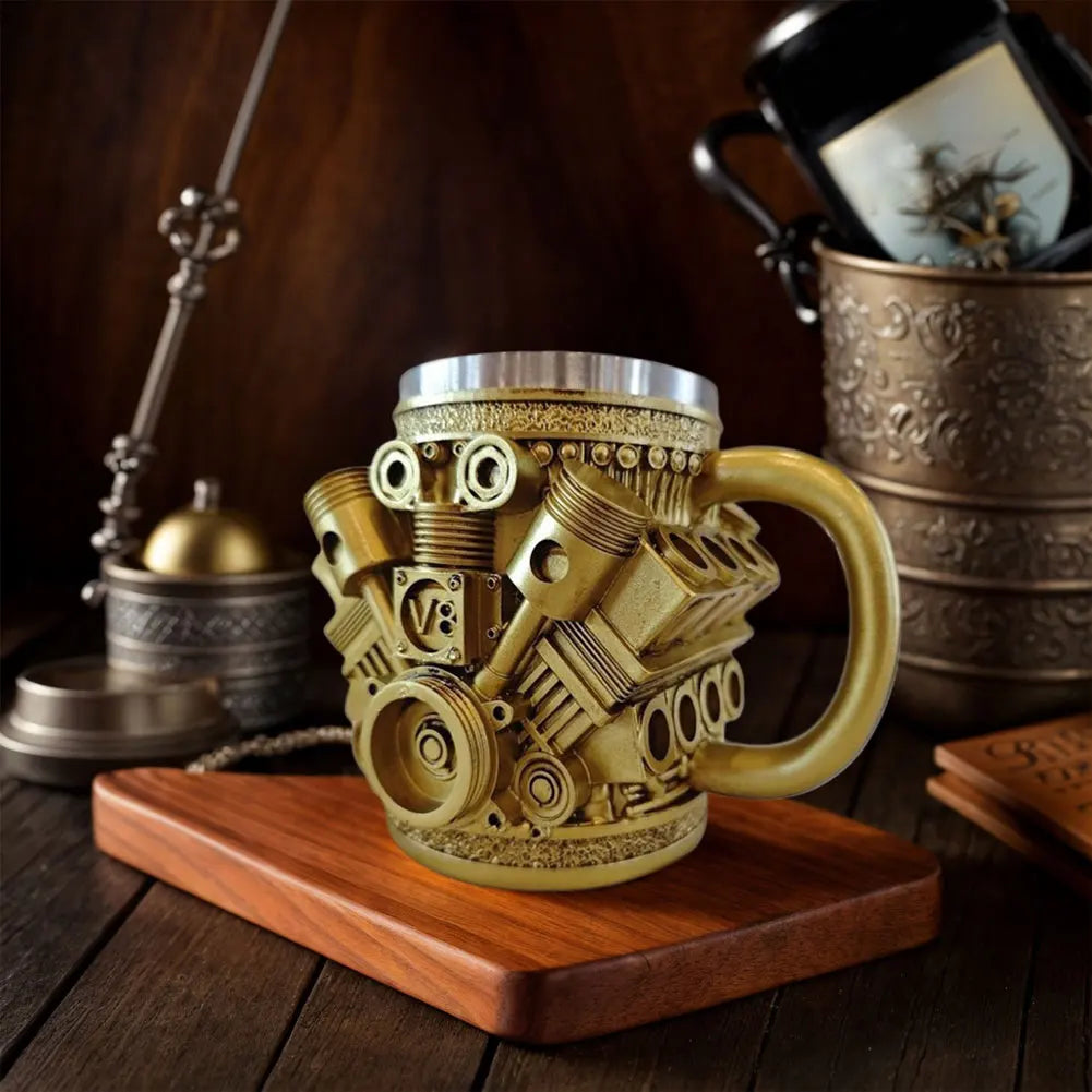 3D Engines Stainless Steel Cup Handmade V6 V8 Engines Coffee Cup For Car Enthusiasts 400ML Capacity Tea Mug For Home Or Office ﻿