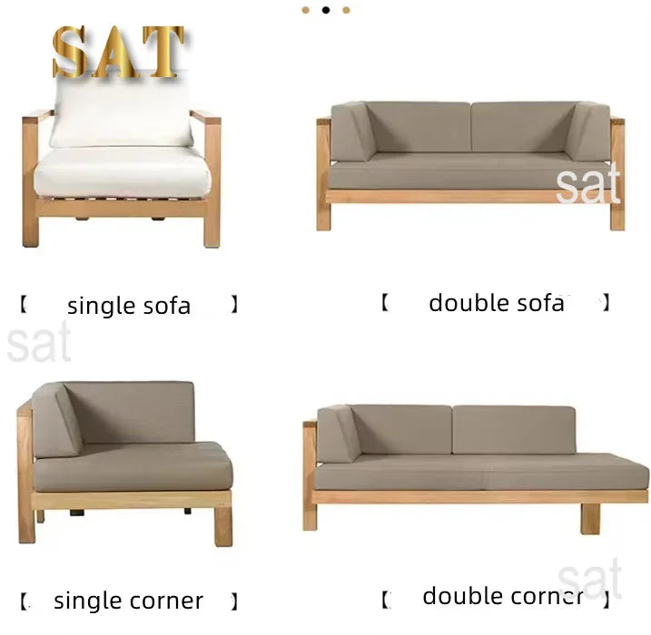 #Modern Teak Wood Outdoor Sectional Sofa Set Modular Eco-Friendly Durable Quick-Dry Waterproof Cushions for Garden Courtyard Use