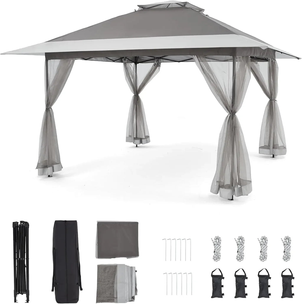 11x11 Pop Up Gazebo with Mosquito Netting – Easy 1-Person Setup, Water-Resistant Backyard Canopy for Family Patio & Garden Use,K