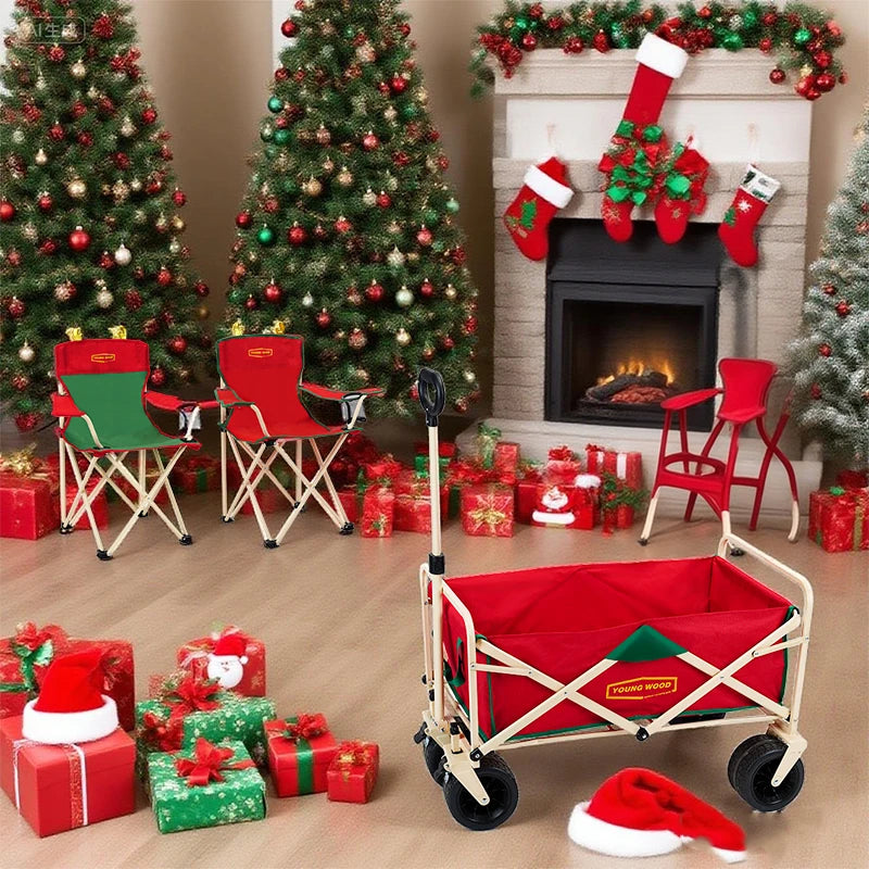Christmas atmosphere beach stool, convenient camping folding chair camping cart, lightweight Christmas dining chair living chair
