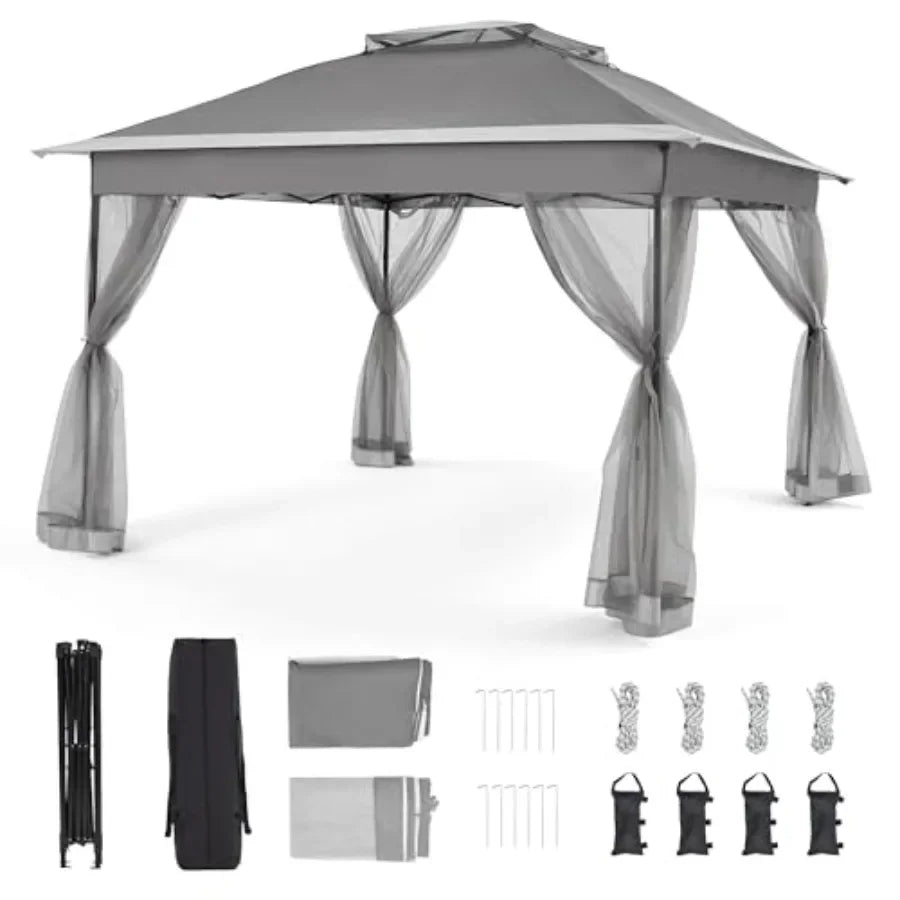11x11 Pop Up Gazebo with Mosquito Netting Easy 1-Person Setup Water-Resistant Backyard  for Family Patio Garden Use