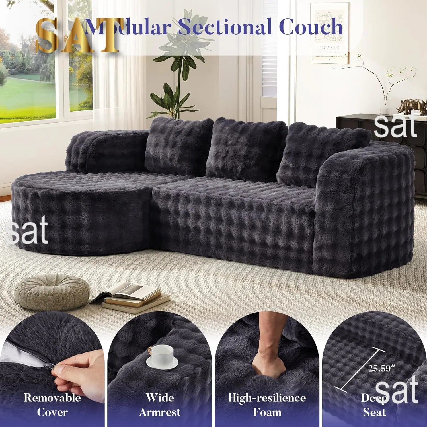 #96" Modular Sectional Sofa Oversized Chaise L Shape 3 Seat Living Room Apartment No Assembly, Customized