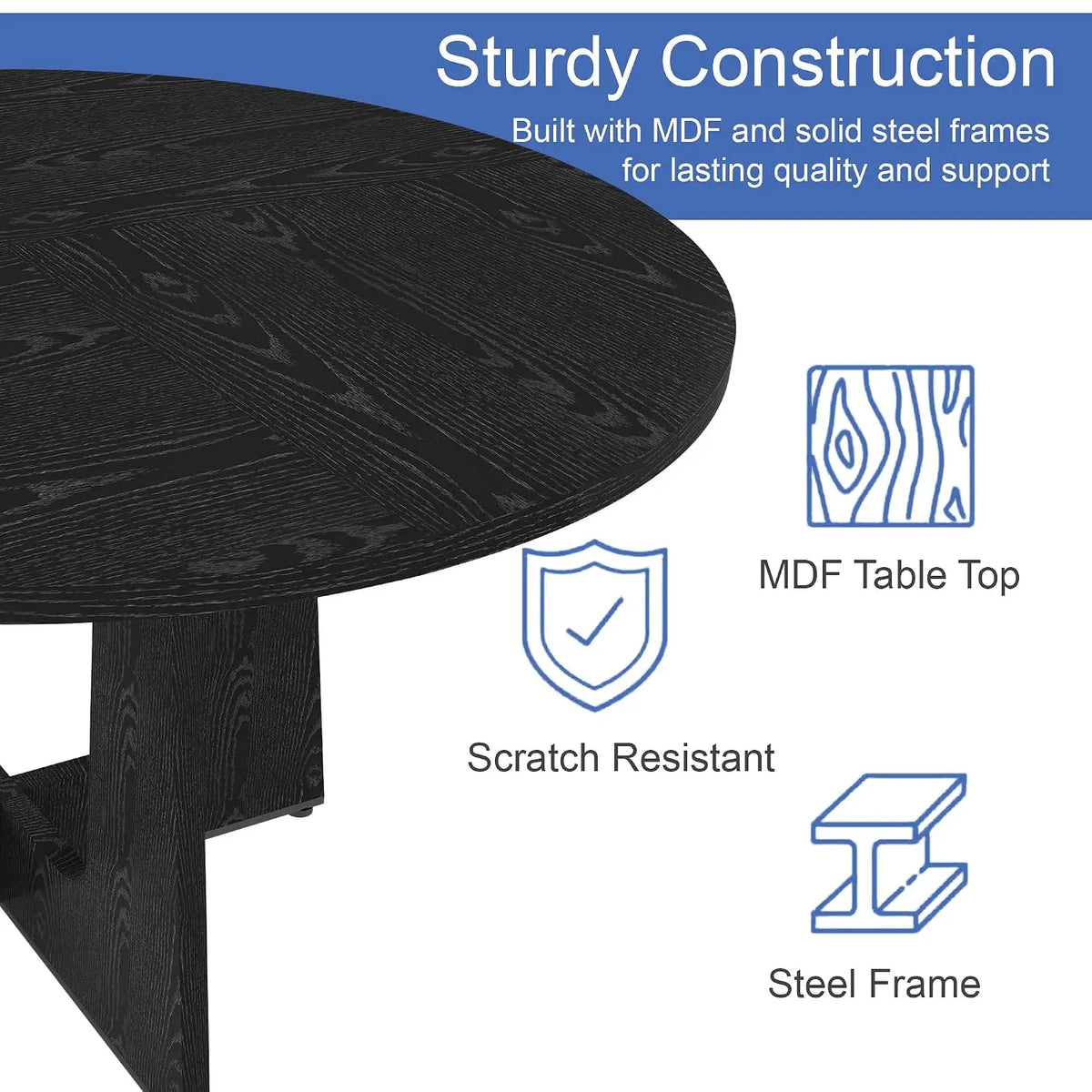 7-Piece Round Dining Table Set for 6, 47" Black Farmhouse Kitchen Table with 6 Gray Velvet Tufted Chairs, Modern Circle, Custom