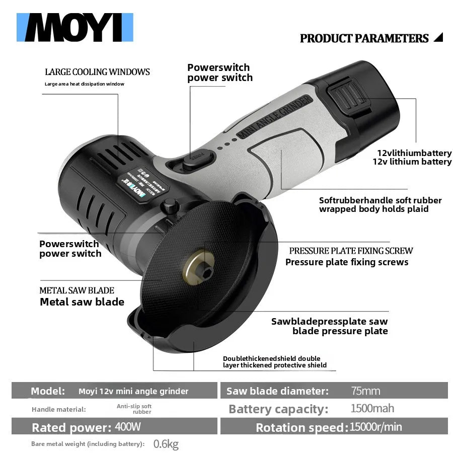 12V Lithium Mini Angle Grinder, Portable Lithium Wireless Grinding, Cutting, Polishing Machine