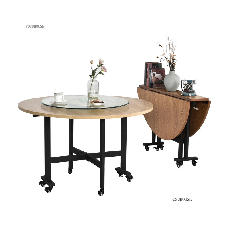 Light Luxury Solid Wood Dining Tables Nordic Dining Room Furniture Folding Kitchen Table Designer Household Pulley Dining Table