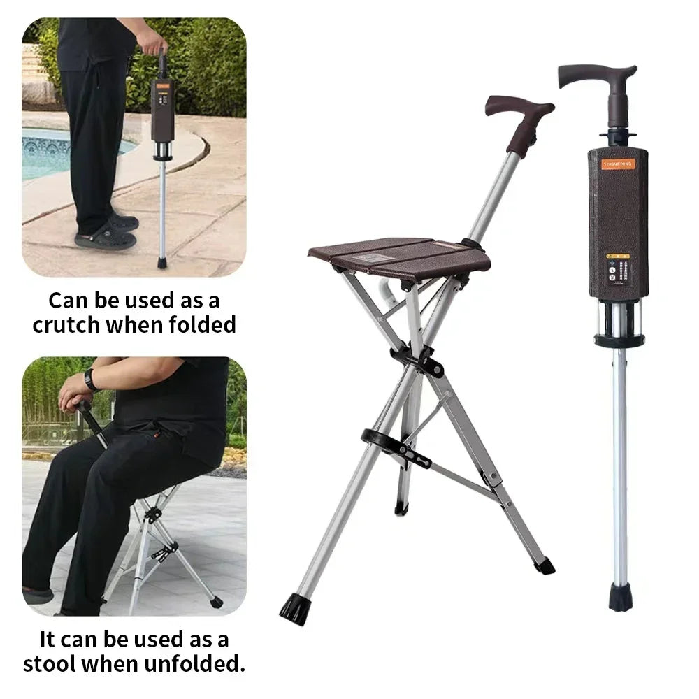 Outdoor Foldable Cane Stool Portable Aluminum Alloy Walking Aid Stick Anti-skid Elderly Rest Chair Max 120KG