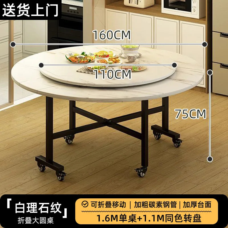 Folding Round Table for Home Rental Small Apartment Movable Folding Dining Table Large Round Table with Turntable