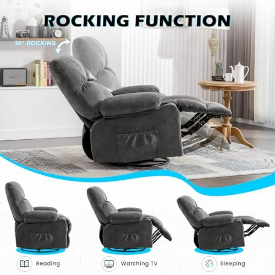 Recliner Chair,Rocking Chair with Massage and Heat,360° Swivel Recliner Chairs for Adults,for Bedroom,Nursery,Living Room Chairs