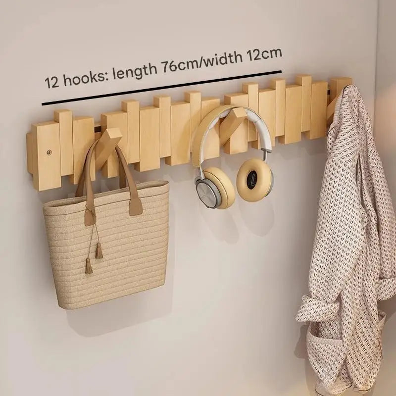 Solid Wood Door Back Coat Hooks Entrance Rack No Drilling Wall Mounted Clothes Hanger for Home Decor