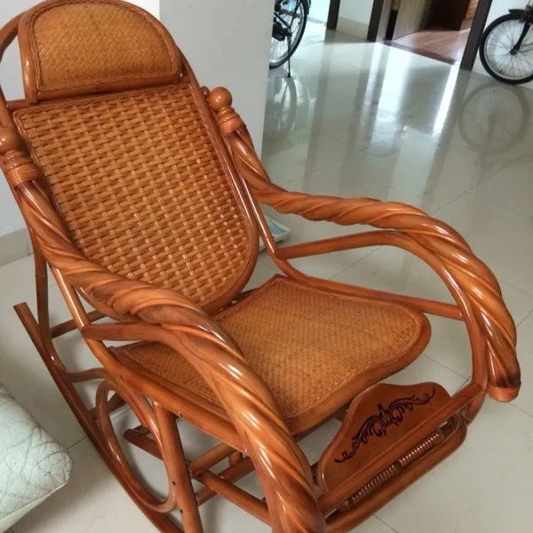 Home Balcony Leisure True Vine Elderly Rocking Chair Reliable Back Braided Rattan Chair Living Room