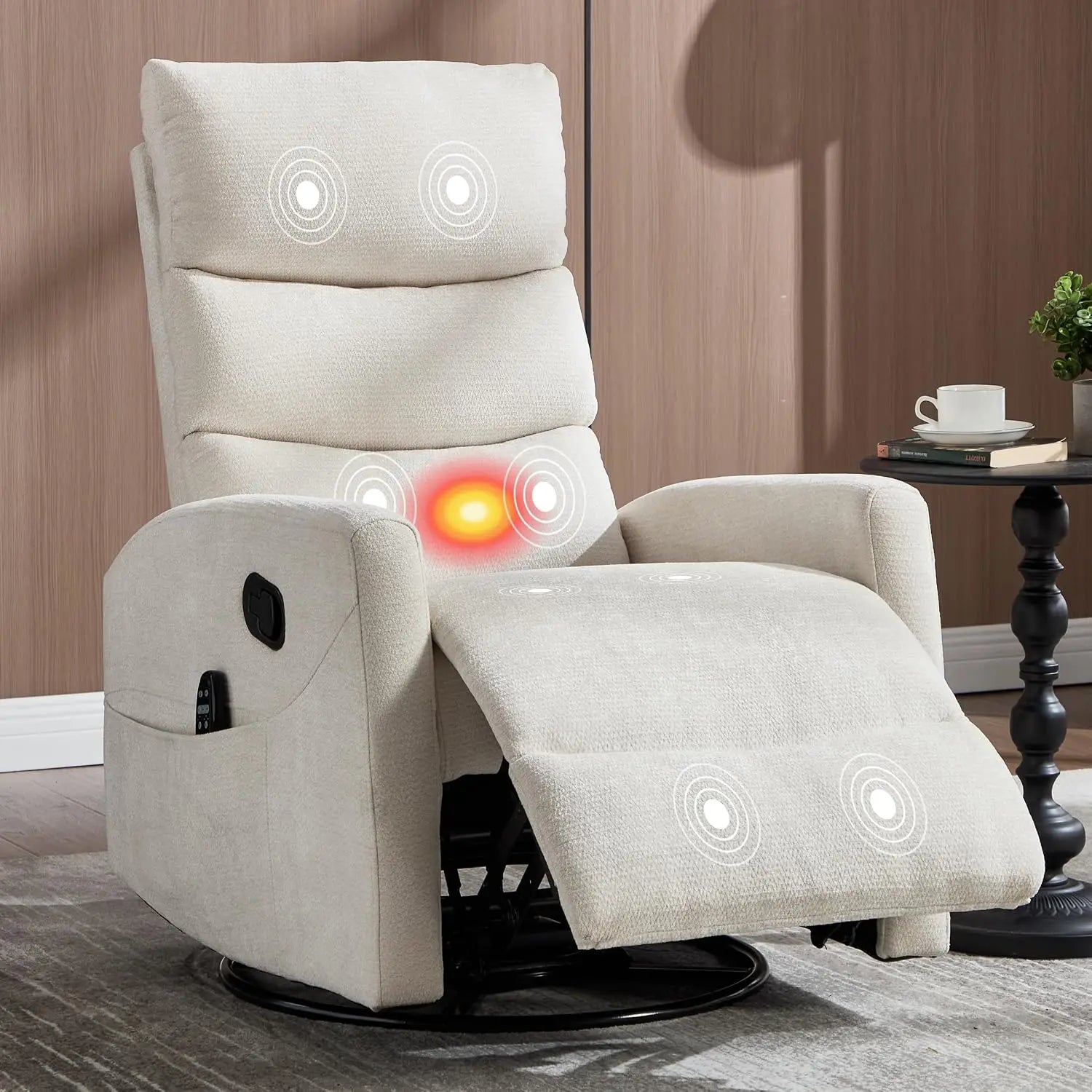 Manual Swivel Rocker Recliner Chair for Adults, Overstuffed Reclining Glider Chair for Nursing with Vibration Massage &, Custom