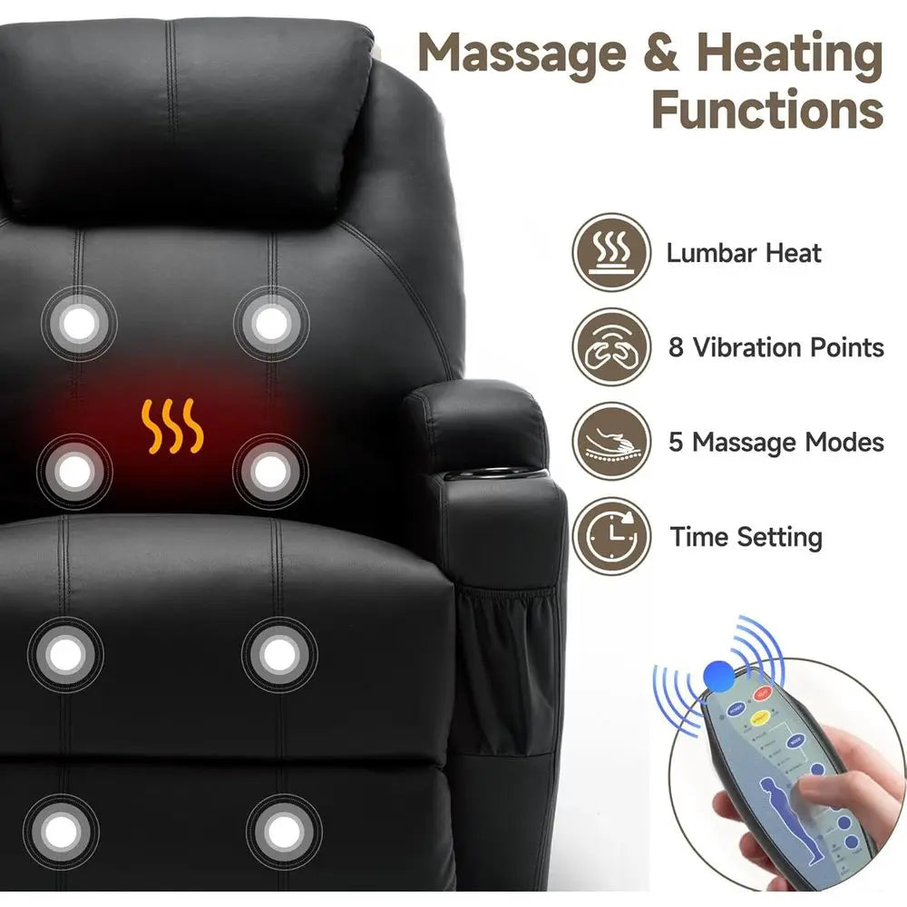 Luxury Swivel Recliner with Massage, Heat, and Cup Holder for Living Room, Bedroom, or Nursery