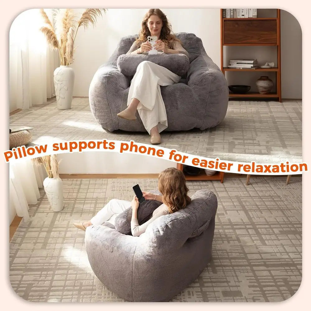 Oversized Bean Bag Chairs for Adults and Kids, Plush Lazy Sofas with Filled Cushions, Ideal for Living Rooms and Bedrooms in Gra