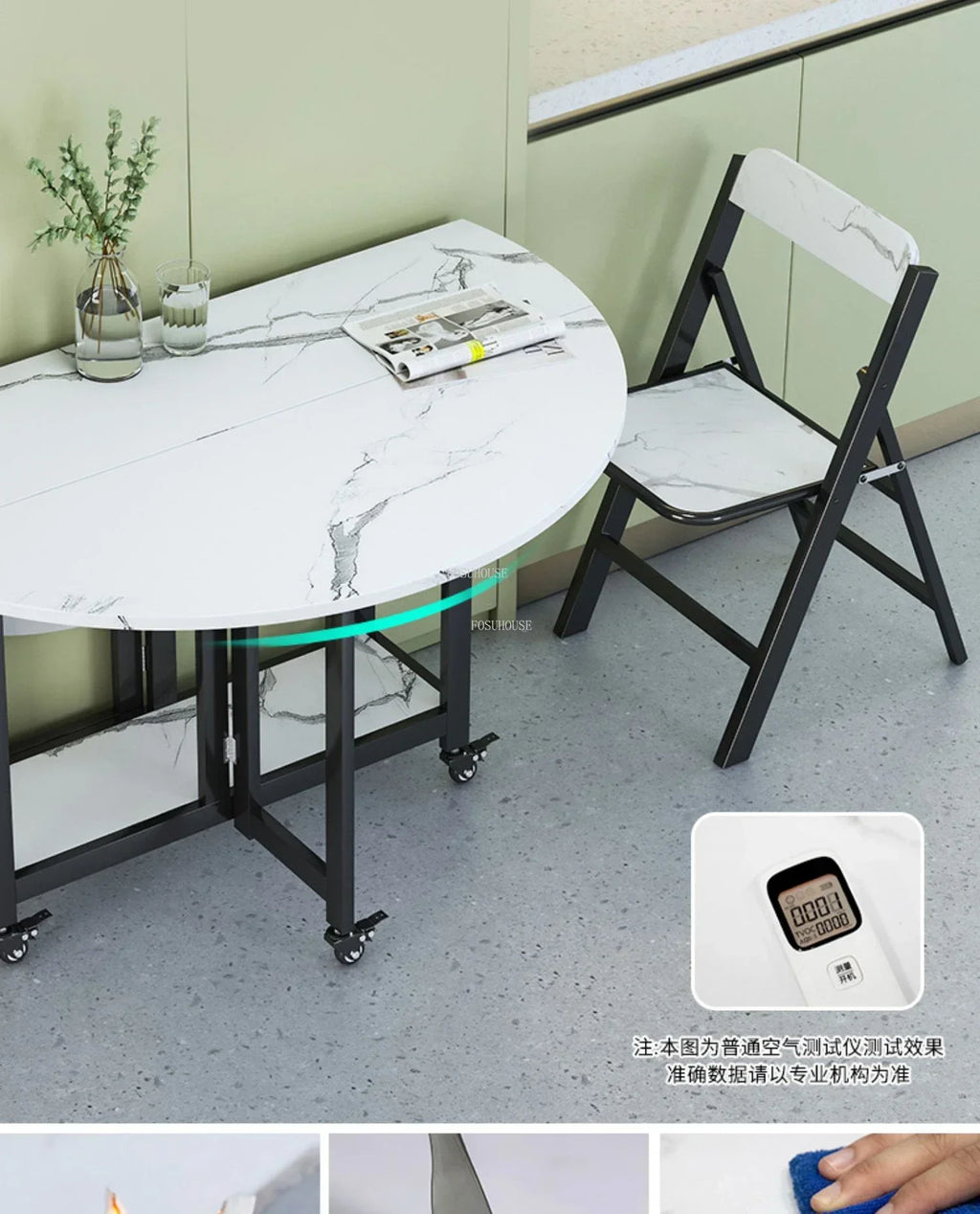 Home Folding Dining Table Set with Chairs Mobile Round Furniture Modern Kitchen Living Room Light Luxury Simple Portable