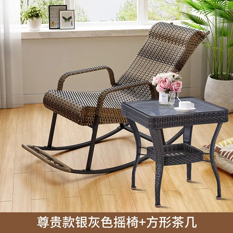 Adult Rattan Rocking Chair Outdoor Balcony Leisure Recliner Indoor Lazy Nap Chair Elderly Home Furniture