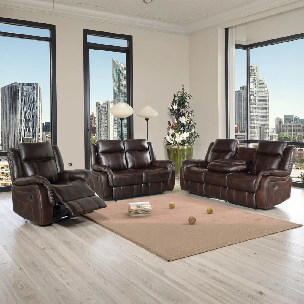 Modern Luxury Leather Recliner Sofa Set with USB Charging Port Retractable Comfortable Living Room Furniture for
