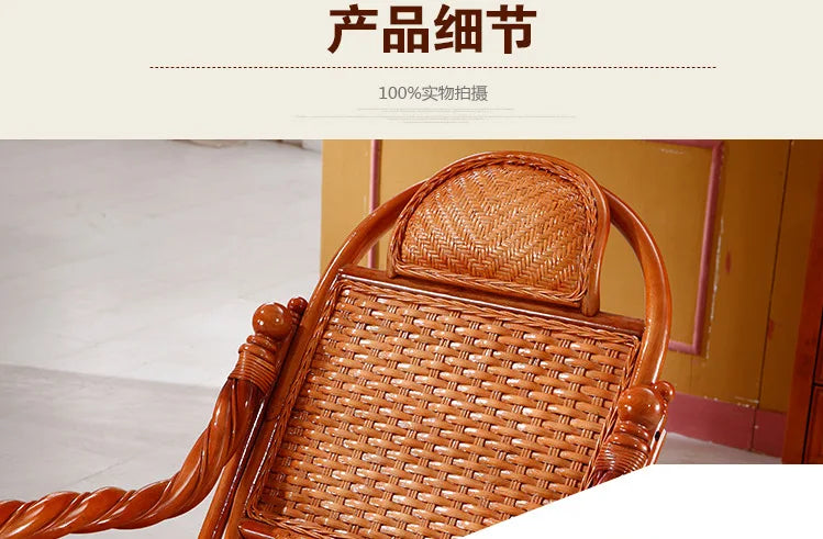 CZ Rocking Chair Hanging Basket Natural Real Rattan Plant Woven Relaxing Leisure Recliner