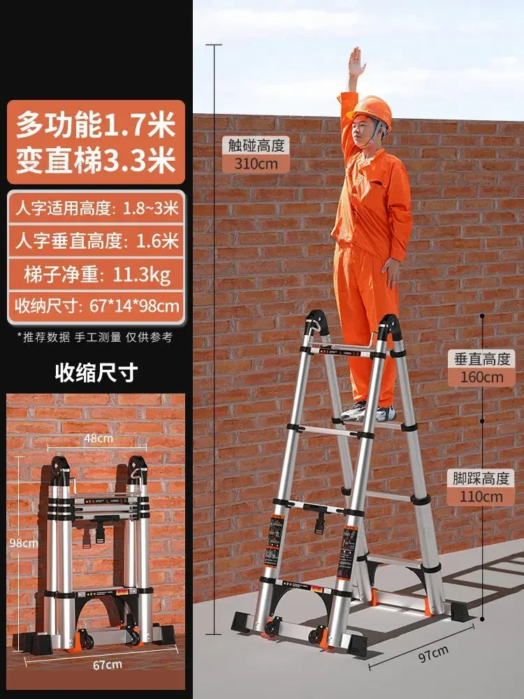 Aluminum Alloy Telescopic Ladder Thickened Stainless Steel Step Ladders Folding Lift Herringbone Ladder Home Portable Ladder B Y
