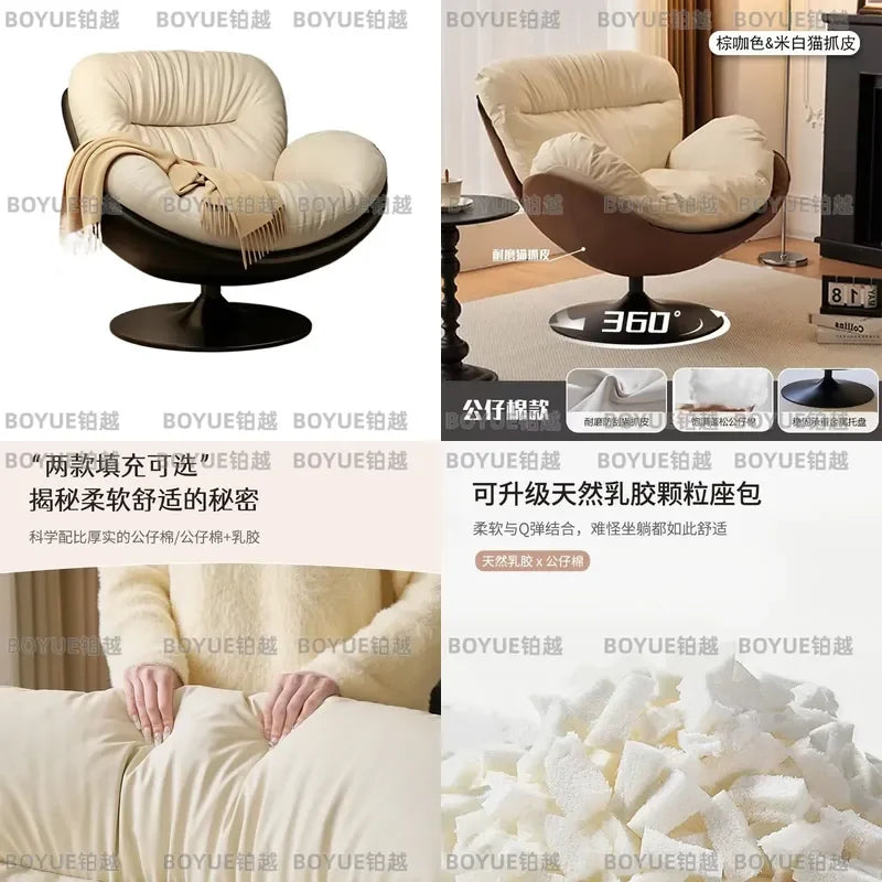 Eggshell Swivel Chair Modern Lounge Seat for Living Room Bedroom Balcony Cozy Accent Furniture Compact Leisure Sofa