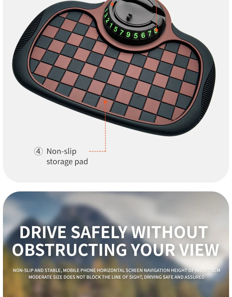 Multifunctional Plaid Anti-Slip Mat Car Phone Holder 360° Rotatable Temporary Parking Card Auto Accessories