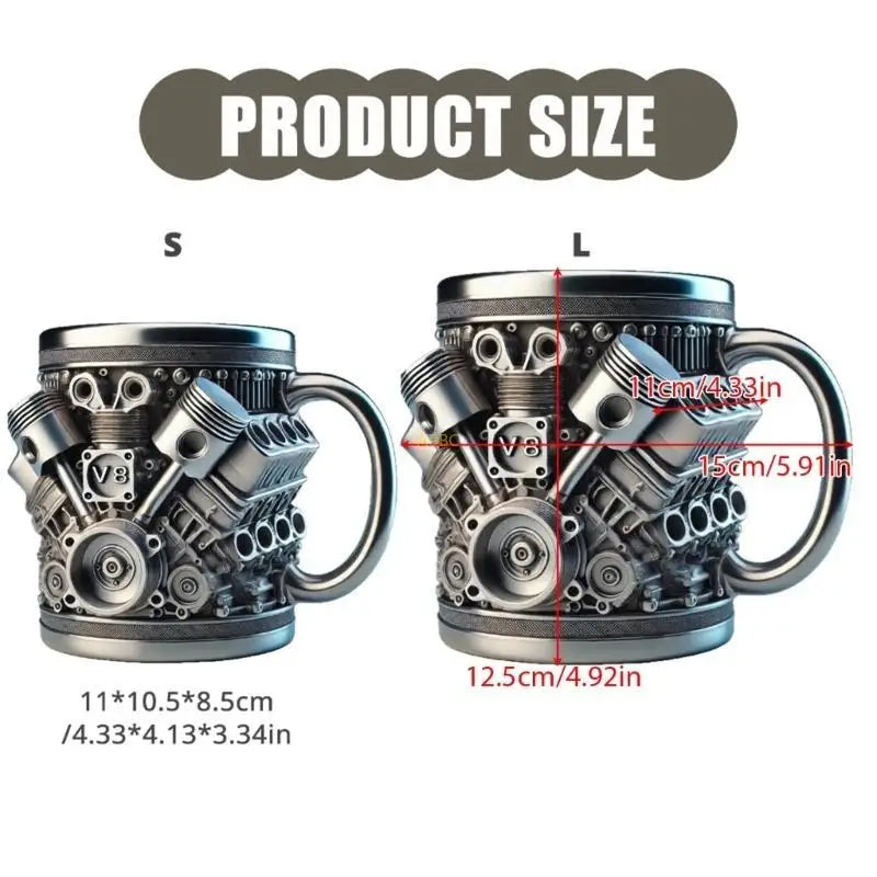 Heat Resistant Stainless Steel Lined Resin Beer Coffee Mug Mechanical Theme Insulated Water Cup for Car Enthusiasts