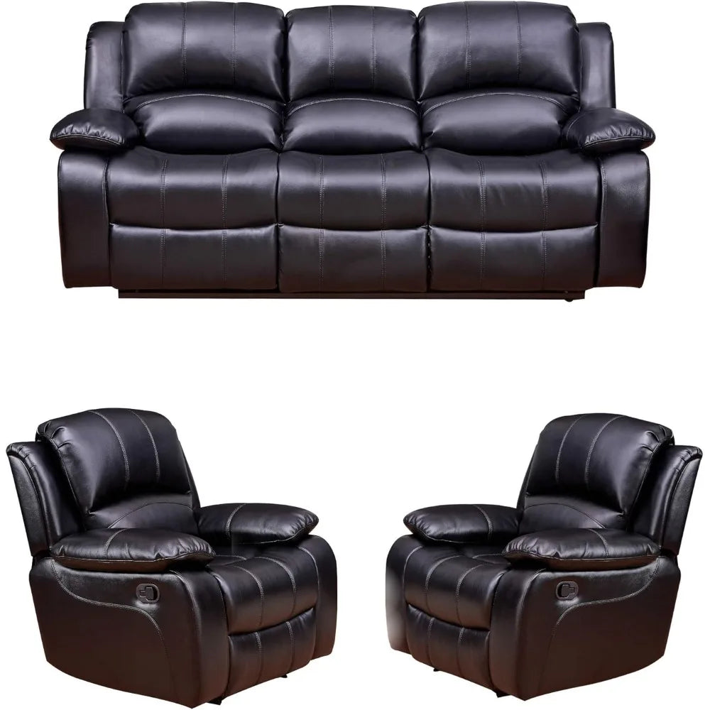 Leather Recliner Set, Sofa,Chair,with Elevating Footrest & Effortless Assembly