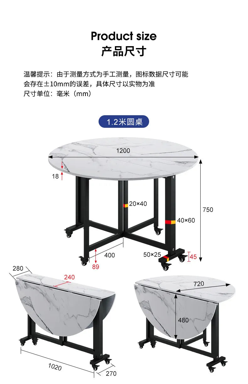 Folding table Household dining table Small apartment round table Multifunctional installation-free mobile simple round dining