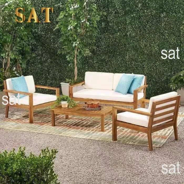 #Modern Teak Wood Outdoor Sectional Sofa Set Modular Eco-Friendly Durable Quick-Dry Waterproof Cushions for Garden Courtyard Use