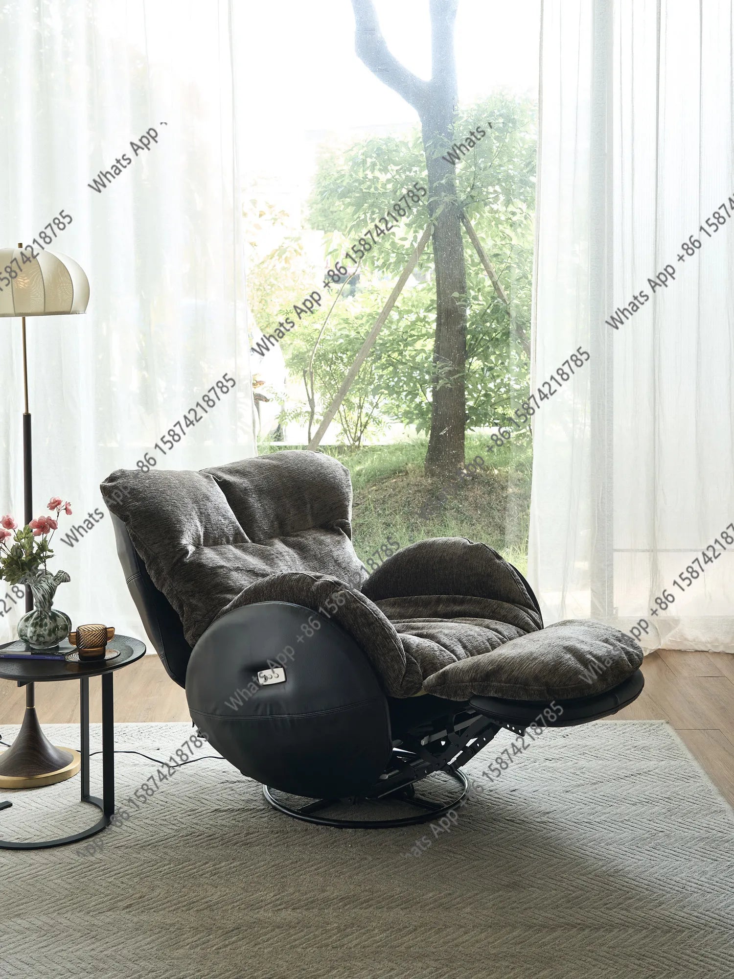 N Retro Electric Single Sofa Chair Designer French Lazy Sofa Balcony Living Room Function Rotating Recliner