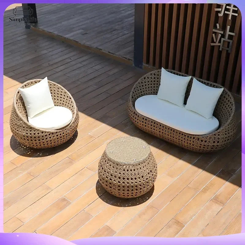 Outdoor Rattan Sofa Set 3 Piece Patio Furniture for Garden Courtyard Terrace Balcony Sun Room Backyard Leisure Lounge with