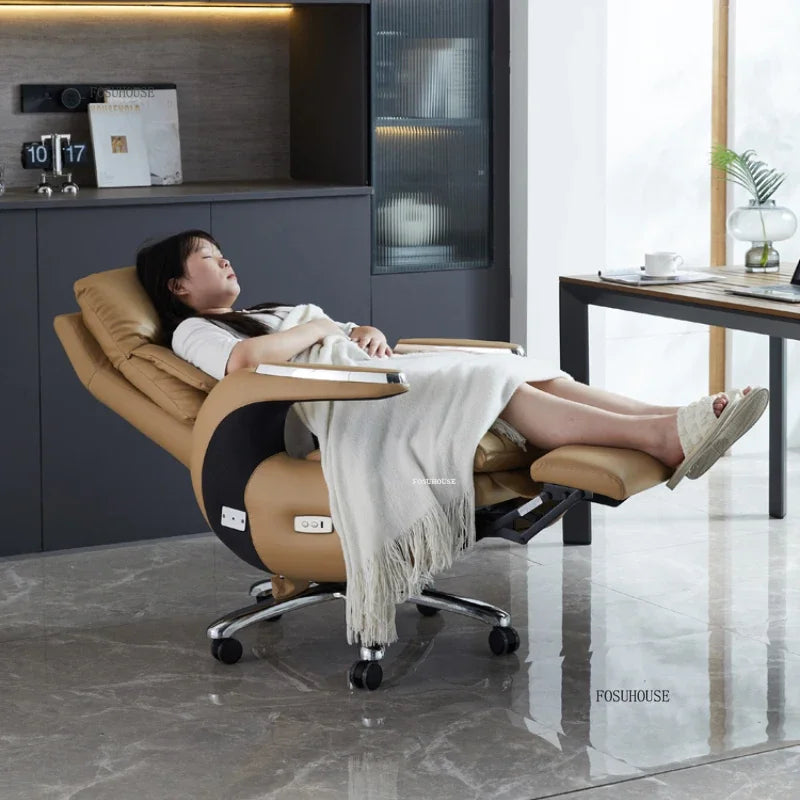 Nordic Designer Leather Boss Office Chairs Comfortable Leather Back Computer Chairs Lunch Break Gaming Chairs office Furniture A
