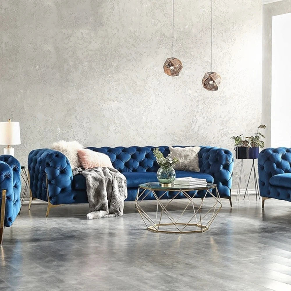 Modern Nordic Simple Velvet Sofa Suitable 2 3 Seater Sofa Set Elegant  Gold Stainless Steel Base Sofa Couch Set for Living Room