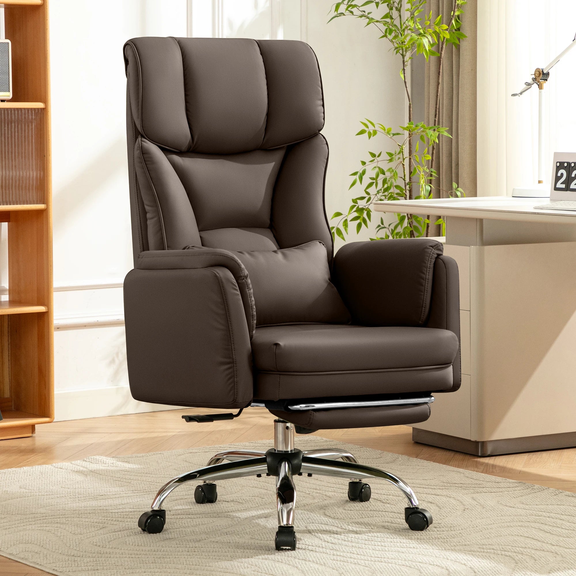 KERDOM 500lbs Big and Tall Office Chair with Flip Armrests and Wide Seat, Home Office Desk Chairs with Adjustment Lumbar Support, for Pets and Cross Legged Sitting, Headrest PU Leather Executive Chair, Metal Base & Quiet Rubb