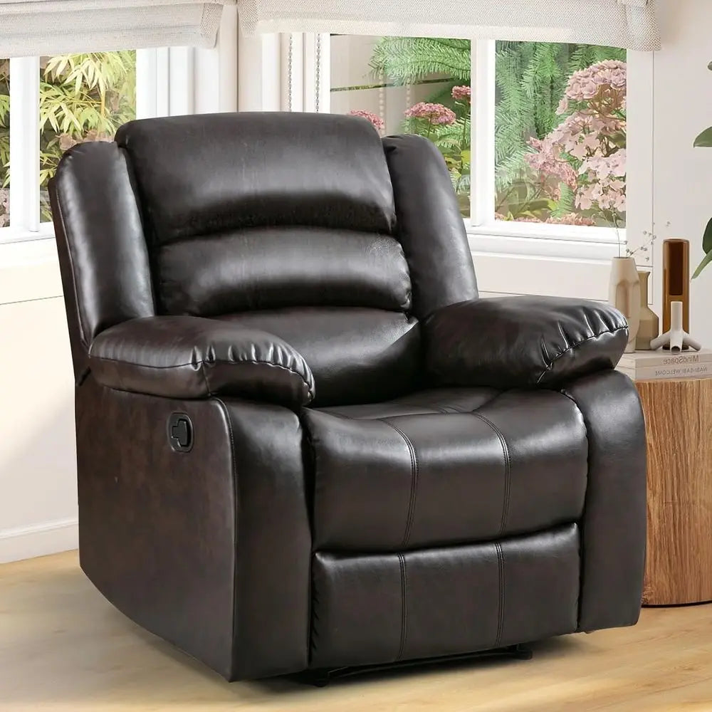 Manual Recliner Chair, Breathable aux Leather Reclining Chairs with Overstued Arm and Back, Living Room Single Soa Recliners (k