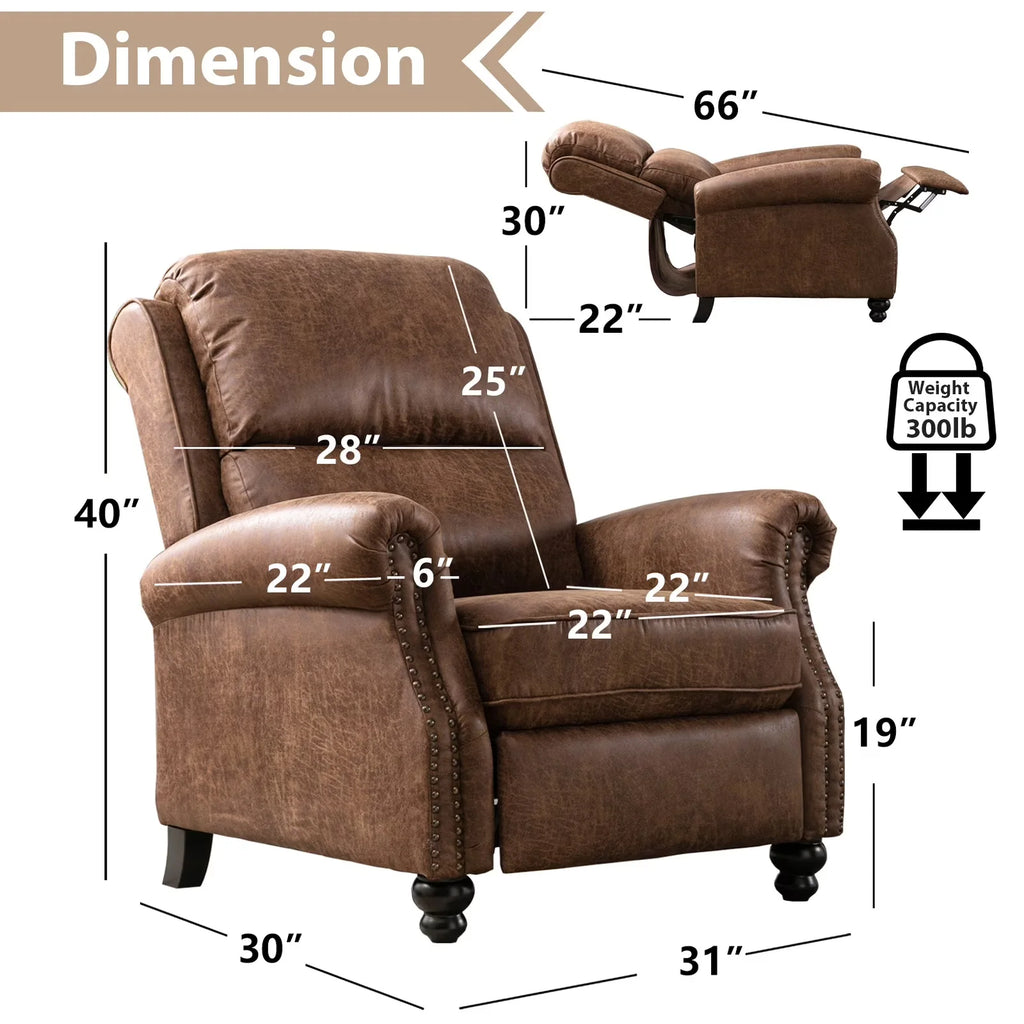 Pushback Recliner Chair Faux Leather Armchair Push Back Recliner with Rivet Decoration Single Sofa Accent Chair for Living Room