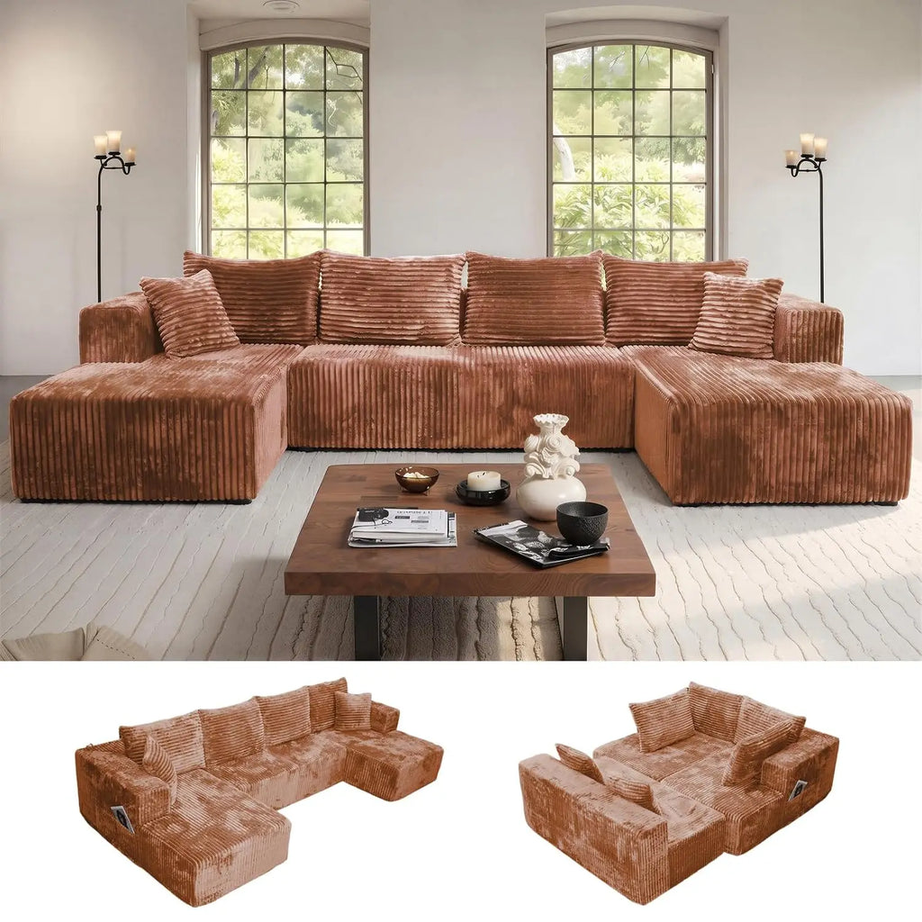 130'' U Shaped Sectional Couches for Living Room, Modular Boneless Cloud Sofa with 2 Chaise Lounges, 4-in-1, Customized